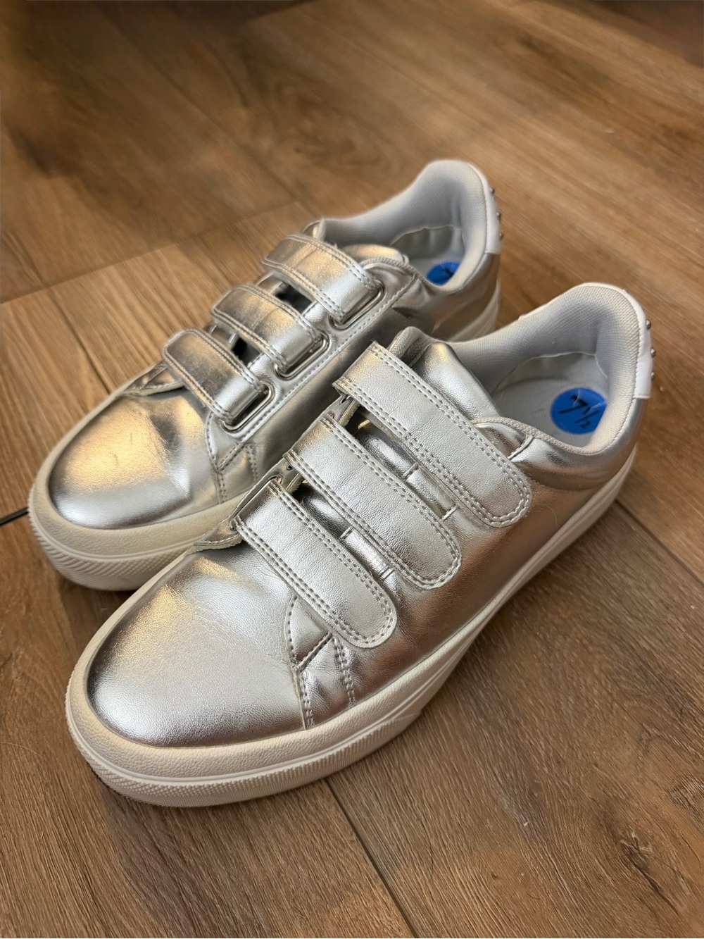 J Slides NYC Women’s Metallic Silver Velcro Sneakers